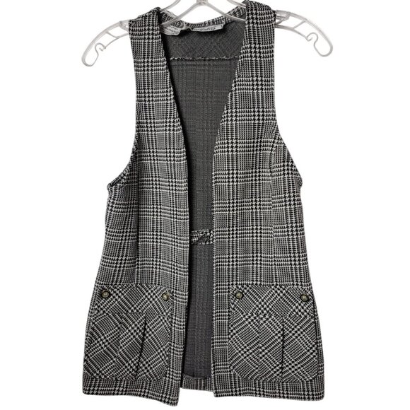 Campus Casuals VtgHoundstooth Vest With Button Accents & Pockets Blk/wht Small - Picture 9 of 12